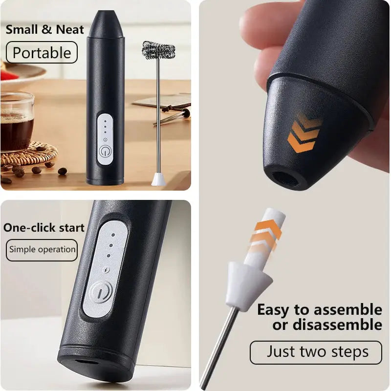 Upgraded Rechargeable Electric Coffee Frother Milk Whisk Mini Blender Handheld With Speeds For Espresso Cappuccinos