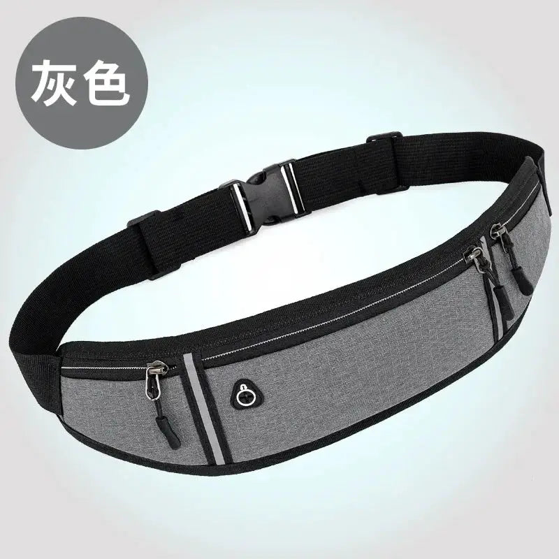Simples Market gray waterproof waist bag with two zip pockets and an adjustable strap