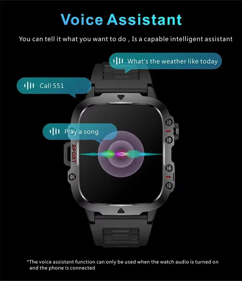 LAXASFIT Rugged Military Outdoor Smartwatch With 2.01 Inch HD Touch Screen And Voice Bluetooth Calling