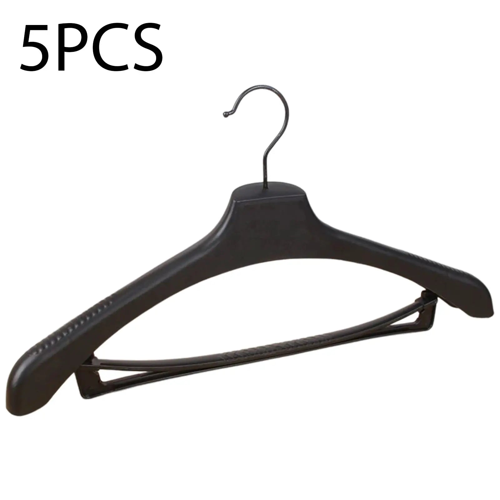 5pcs wide-shoulder black plastic clothes hangers for closet storage
