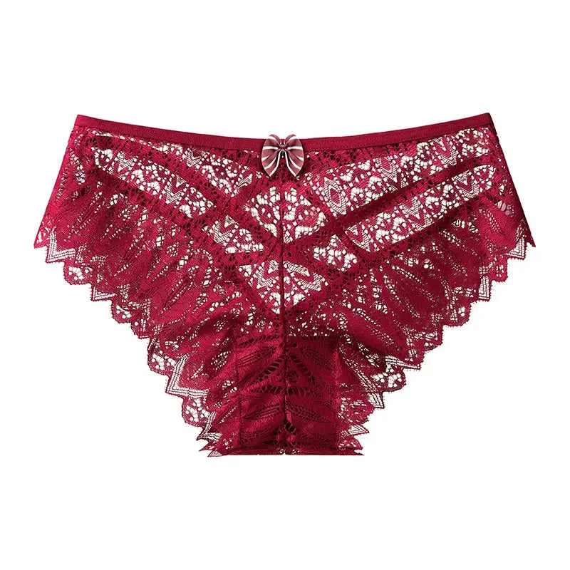 LaceLuxe Women Breathable Lace Panties Briefs Comfortable Nylon Spandex Blend With Hollow Bowknot Design