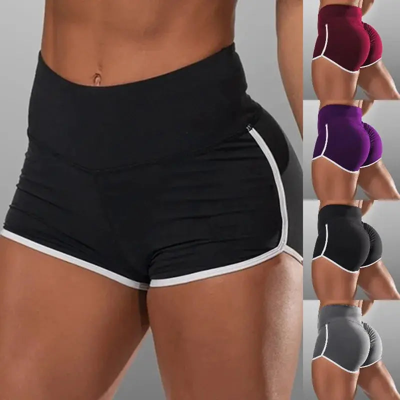 Simples Market women's gym shorts, high-waist black with white trim, with burgundy, purple, black, and gray color options