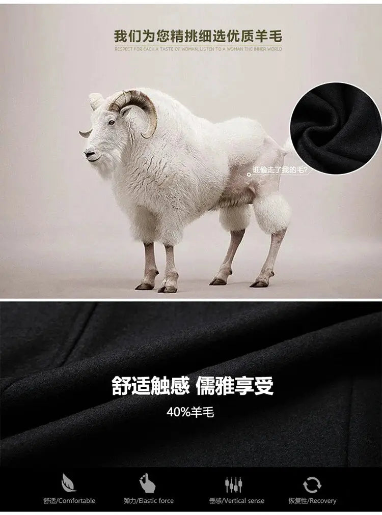 Simples Market men's double-breasted wool coat, black, 40% wool, autumn/winter trench coat.