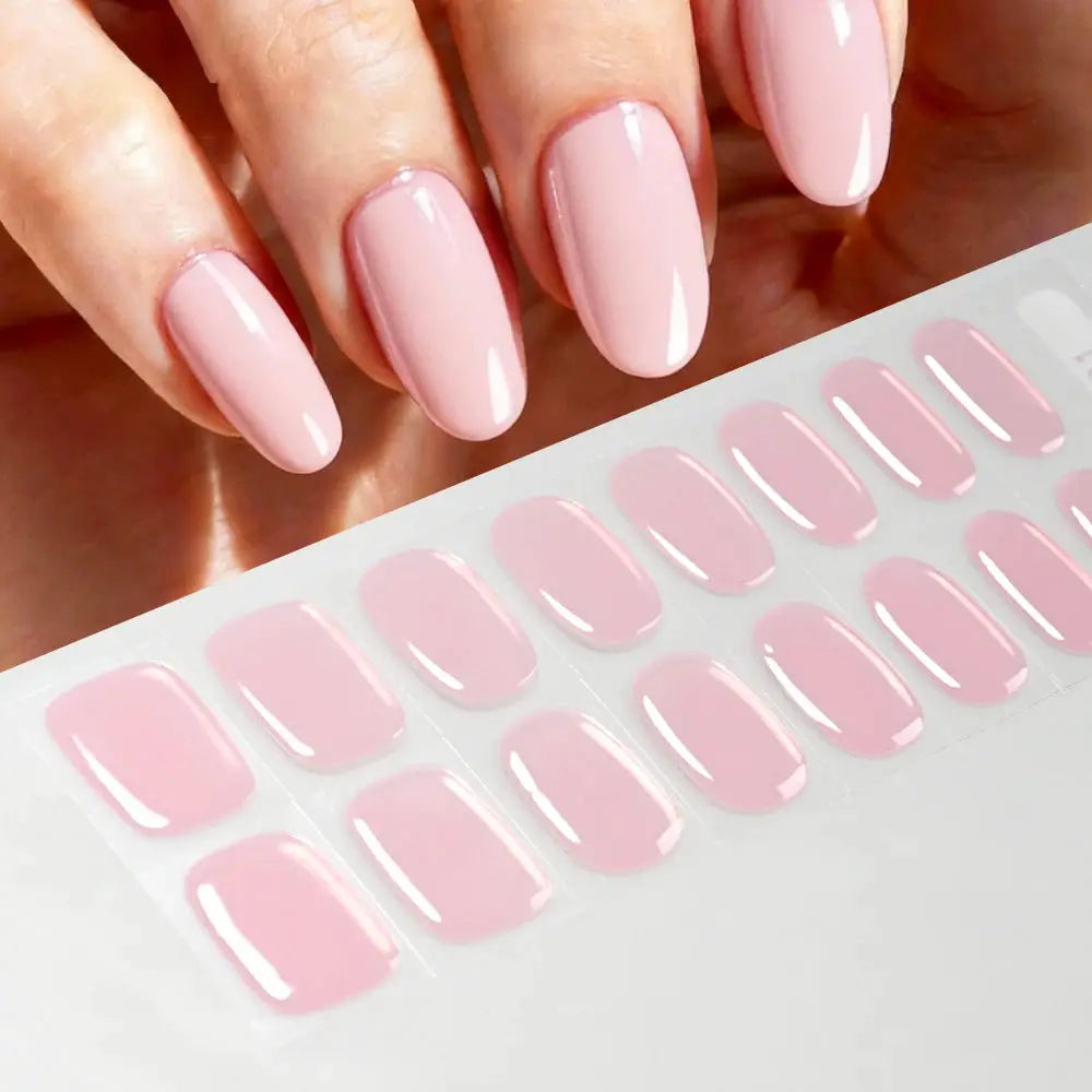 Nail sticker sheet with pink oval full-cover decals for gel nails