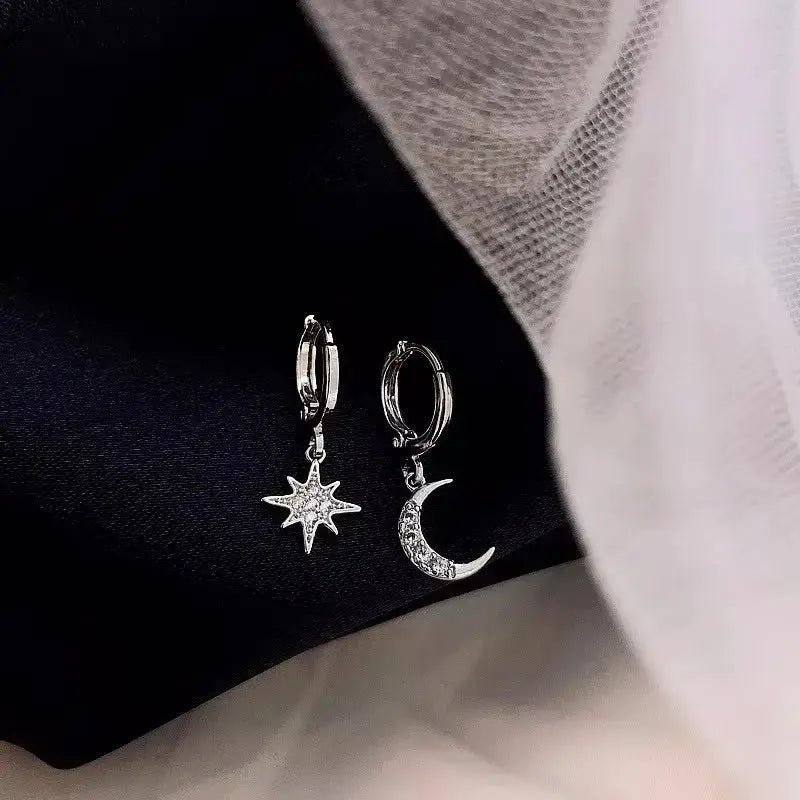 925 Sterling Silver Star Hoop Earrings For Women And Girls Trendy Original Hip Hop Style Jewelry Gift