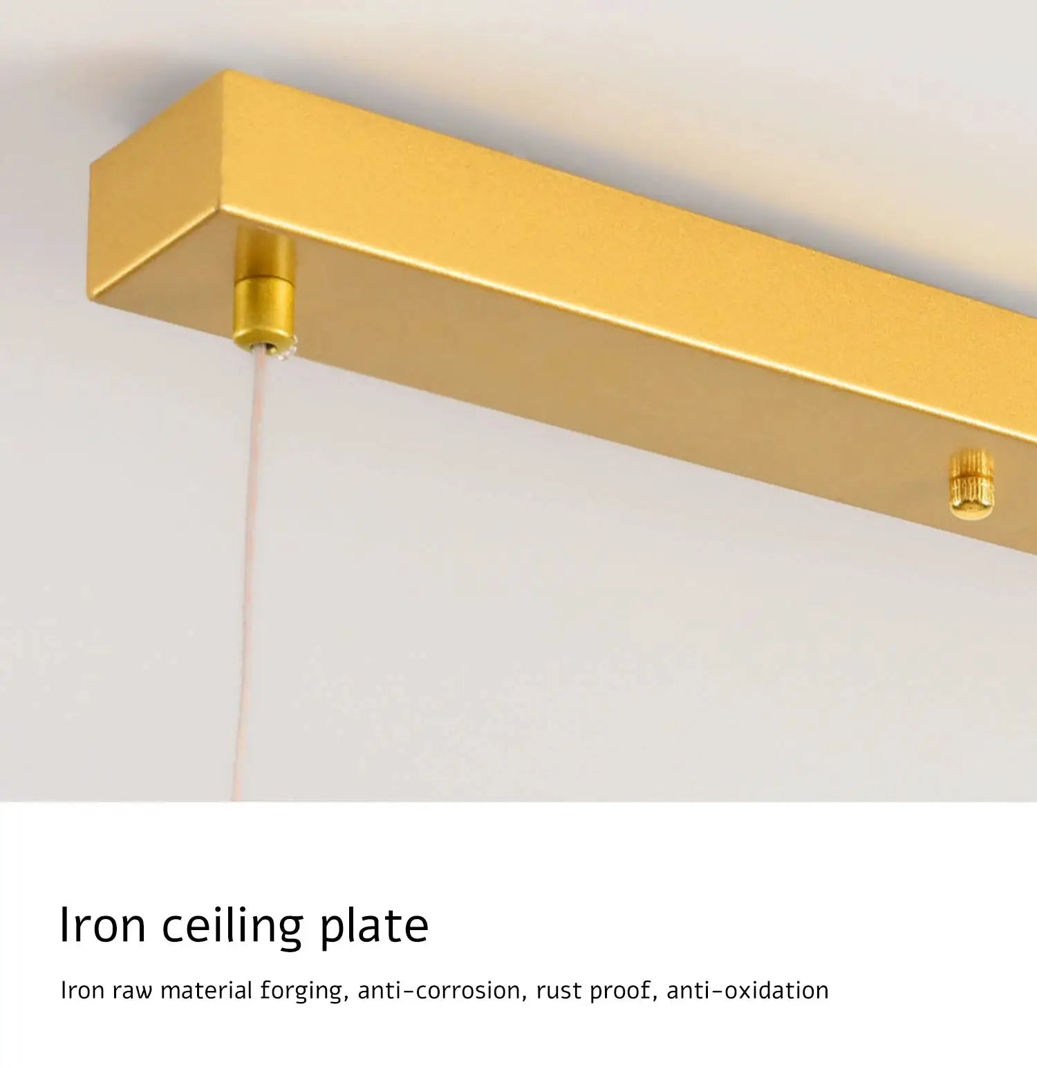 Gold iron LED pendant light bar with ceiling plate, Simples Market minimalist fixture