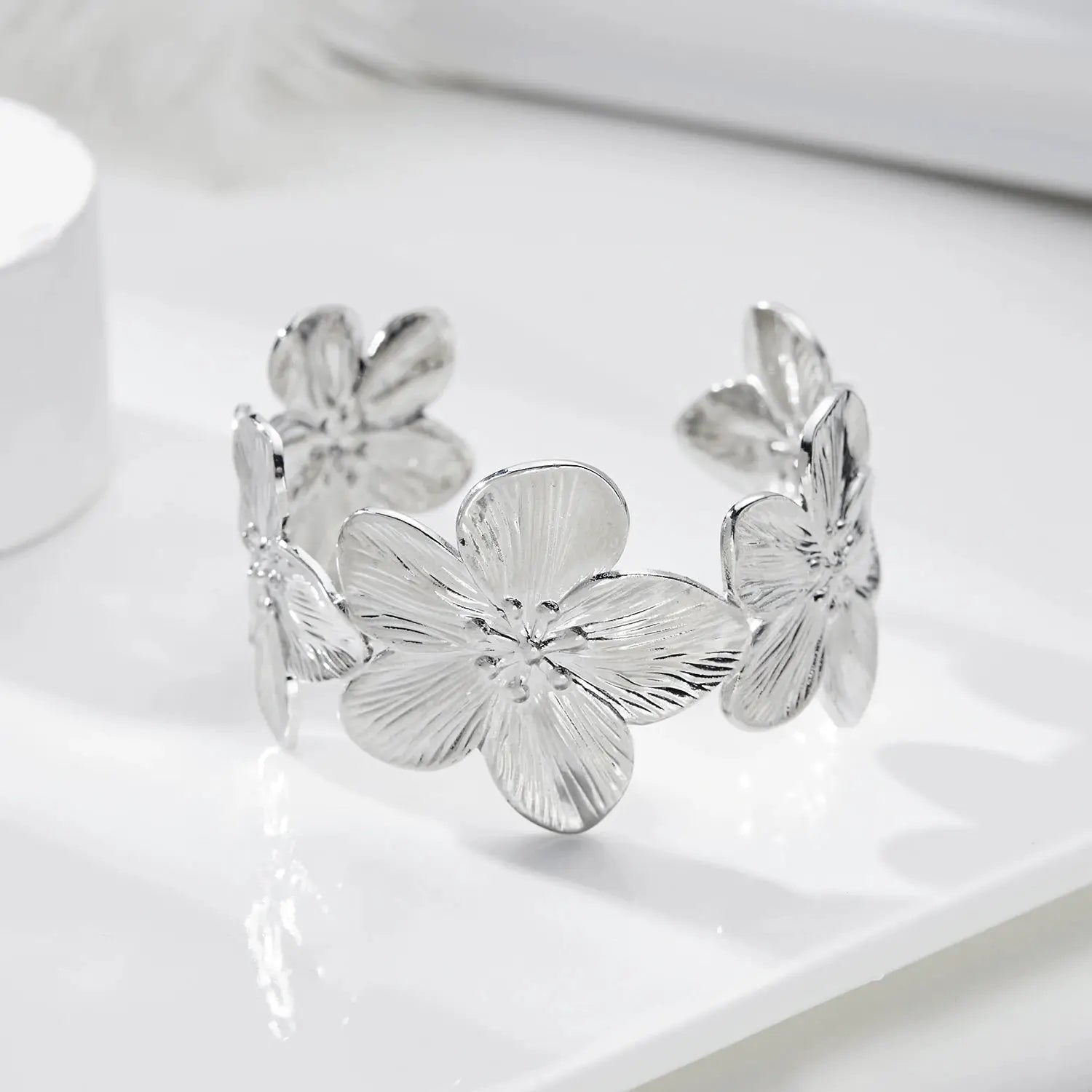 Stainless Steel Hollow Flower Butterfly Cuff Bracelet Gold Plated Adjustable Open Wide For Women Jewelry