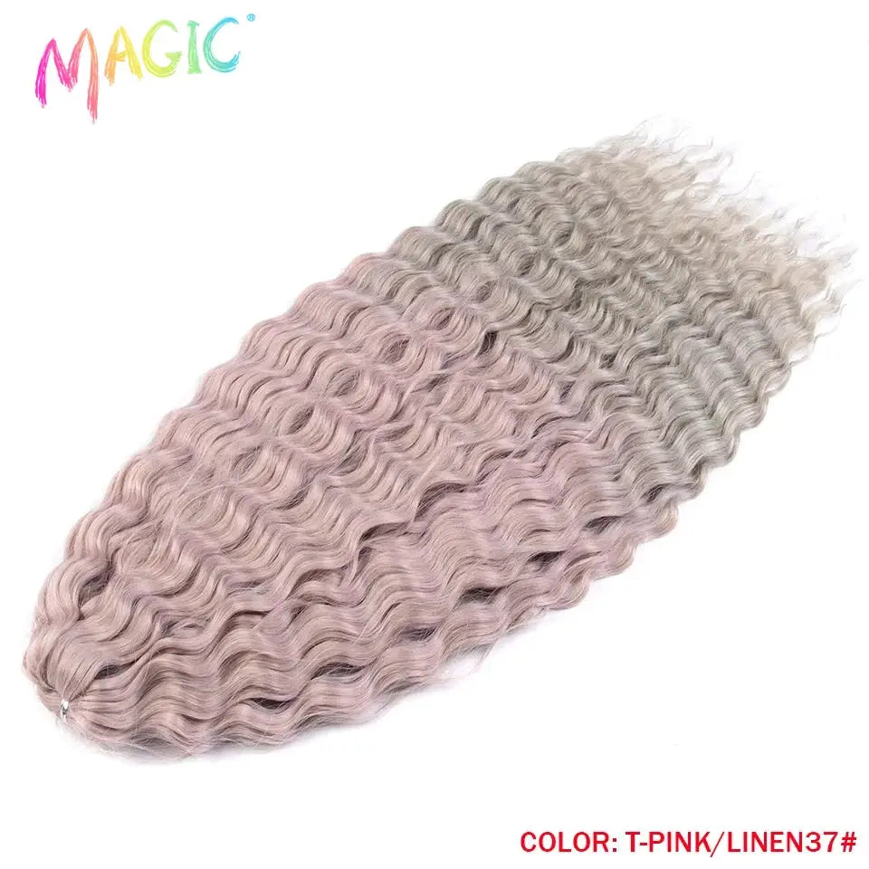 Magic Ariel Curl water-wave crochet braiding hair, 22in, ombre pink to linen blonde, Simples Market