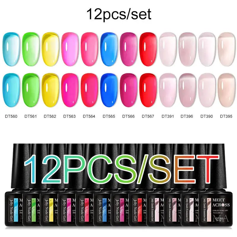 Nail polish set 12pcs MEET ACROSS pink glitter gel bottles by Simples Market