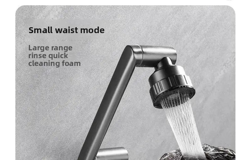Stainless steel wall-mounted kitchen faucet with 4-mode spray, cold/hot water mixer, 360-degree rotation