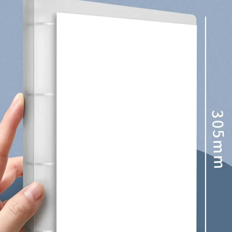 A4 blue PP binder folder with 4-hole D-type clip, perforated and transparent, held by a hand