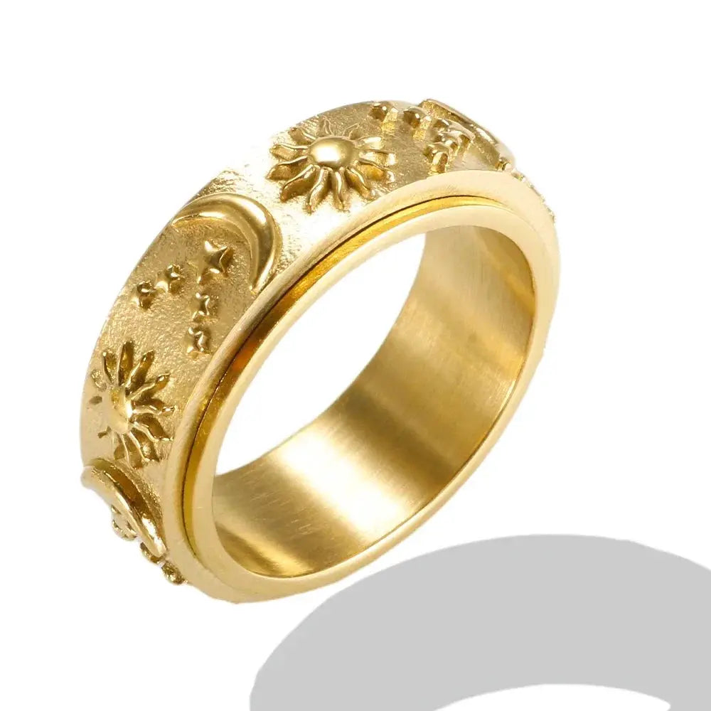 Gold Stainless Steel Ring With Round Bead And Clear Crystal Zircon Waterproof Everyday Fine Jewelry