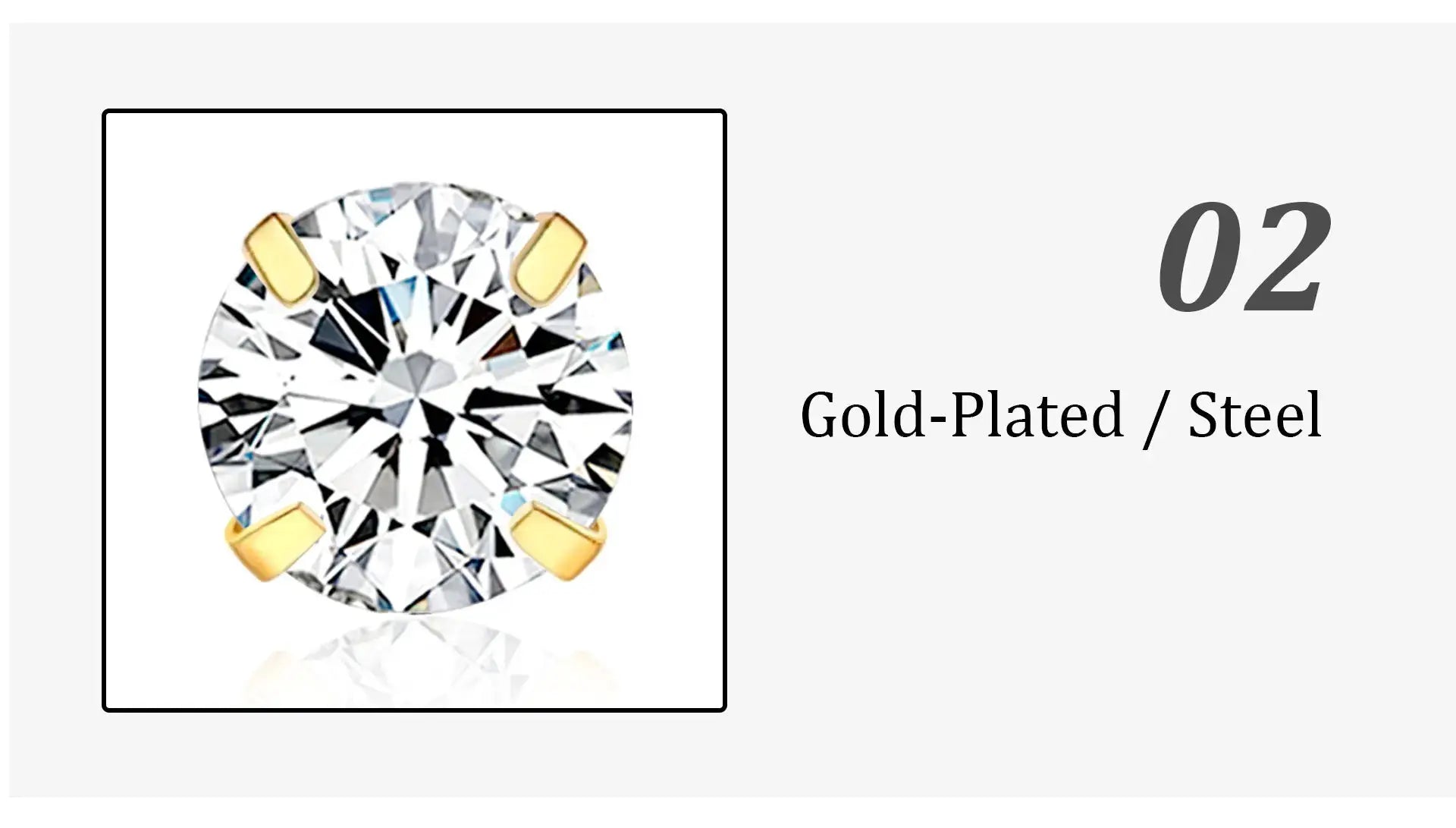 LUXUSTEEL crystal cubic zirconia stud earrings, gold-plated stainless steel, unisex, 2 pcs