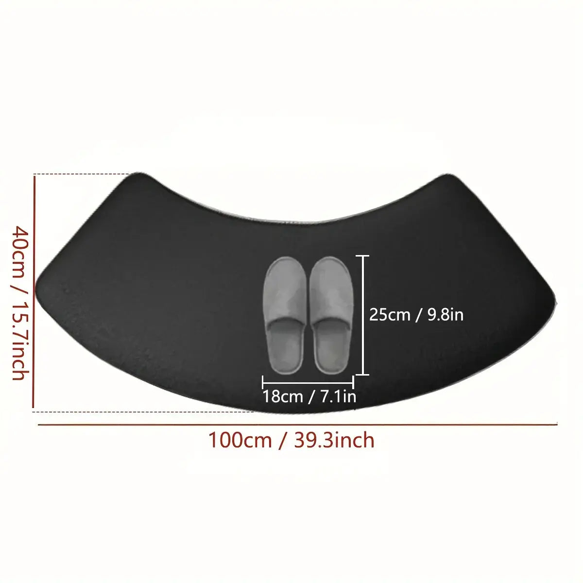 Simples Market curved black bathroom mat, thickened absorbent non-slip shower/entrance floor mat, 100x40 cm.