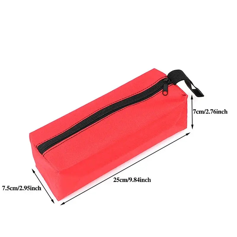 Small red Oxford cloth hand-held tool bag by Simples Market with zipper