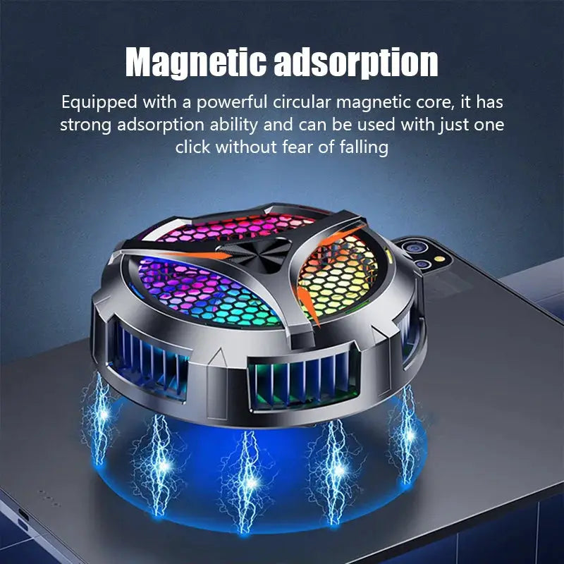 X42 magnetic cooler fan for tablets with aluminum body and rainbow LED ring