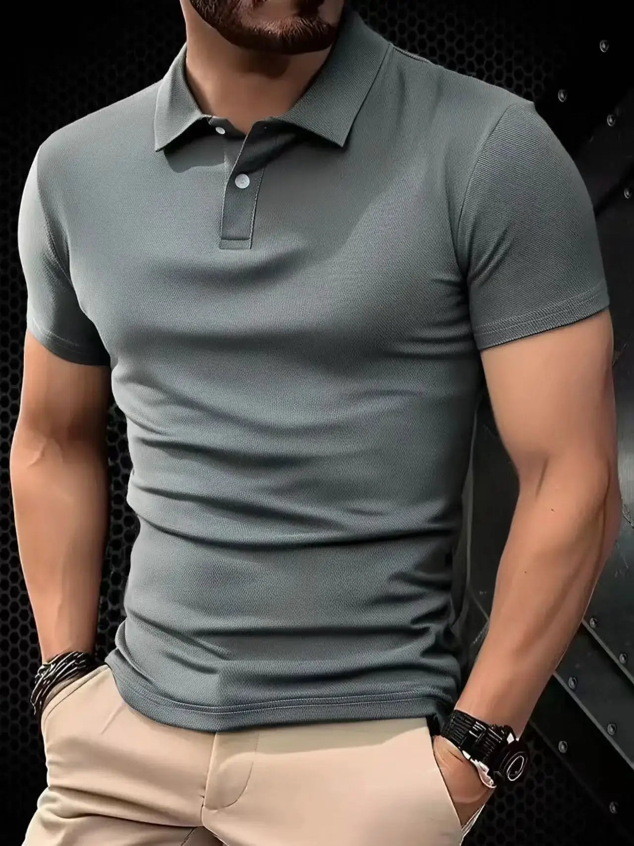 Simples Market men's polo shirt, solid gray ultralight quick-dry breathable athletic polo