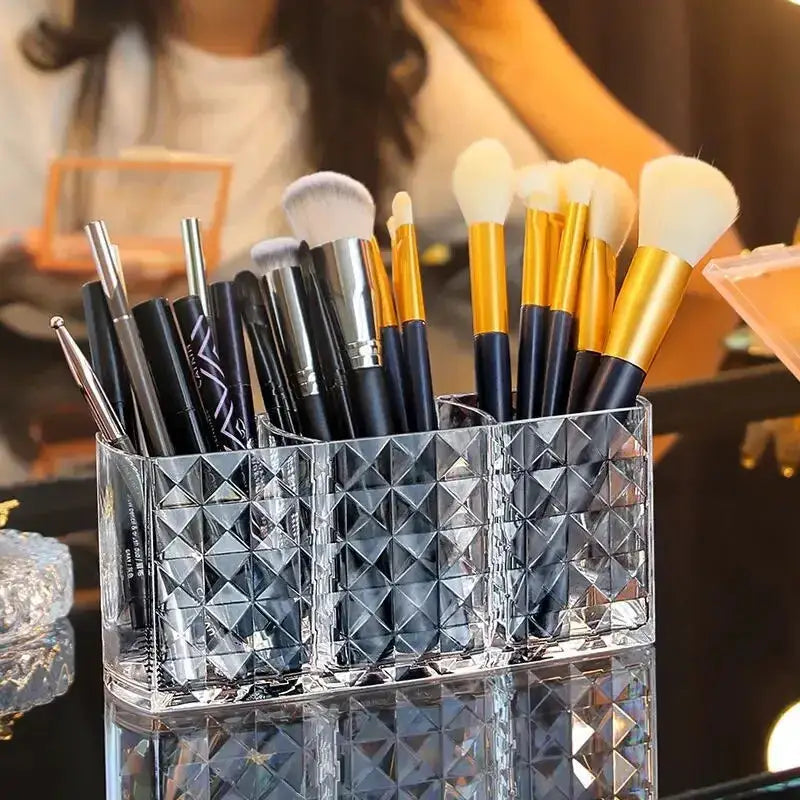 Diamond Patterned Mirror Cabinet Storage Box For Bathroom Vanity Cosmetic Organizer Lipstick Holder Transparent Design