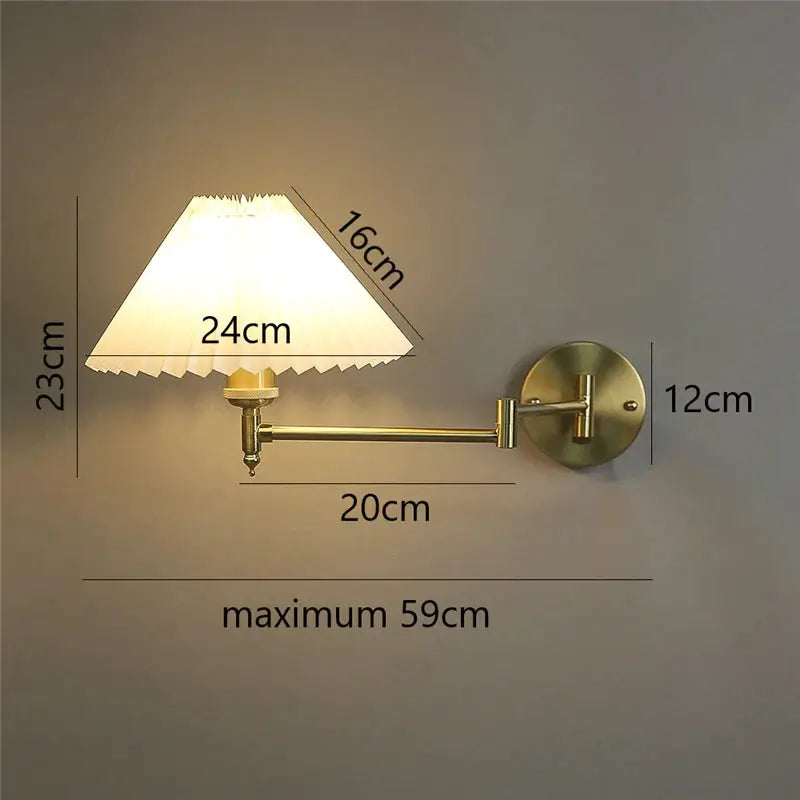 Nordic adjustable folding wall lamp with brass finish and fabric shade LED wall light