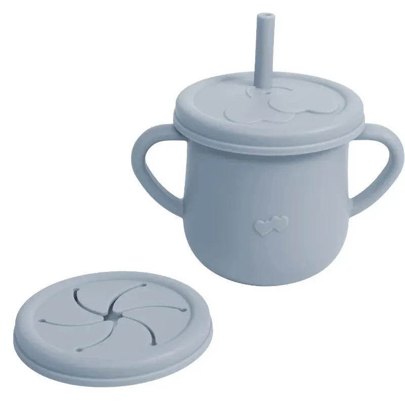 Silicone Baby Straw Cup With Handles And Lids Cute Training Sippy Cup For Toddlers Reusable Feeding Snack Cup