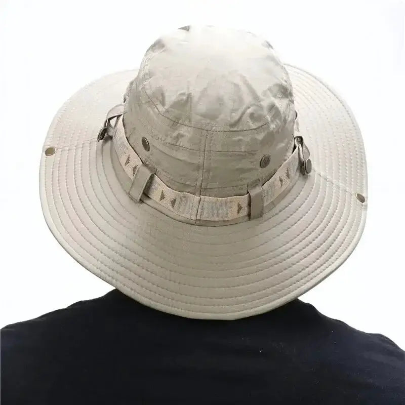 Summer Men bucket hat beige with wide brim, UV protection, chin strap Simples Market