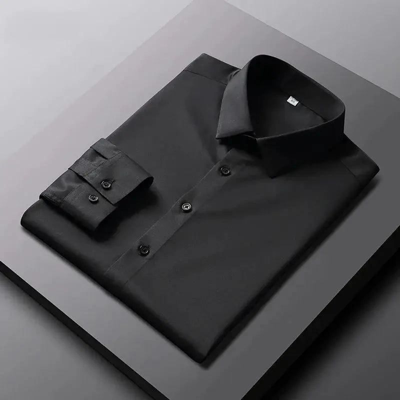 Men's black long-sleeve shirt by Simples Market, wrinkle-resistant, non-iron business top.