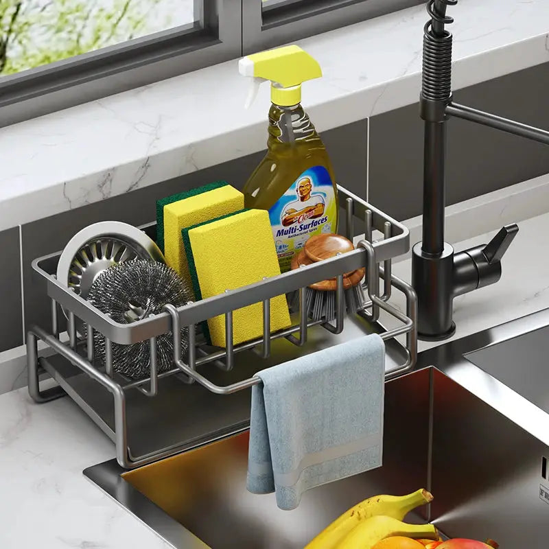 Tap Mounted Kitchen Sink Organizer Shelf With Drainage Rack For Sponges Soap Dish Brushes