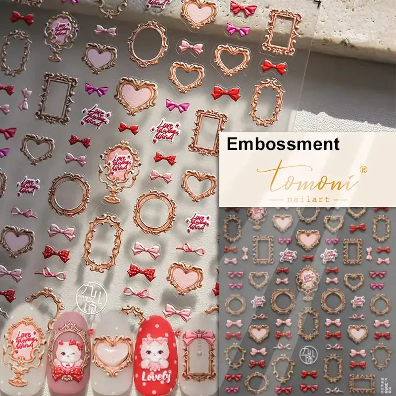 Nail art stickers pink translucent peach jelly 5D embossed self-adhesive with frames and fruit accents Tomoni