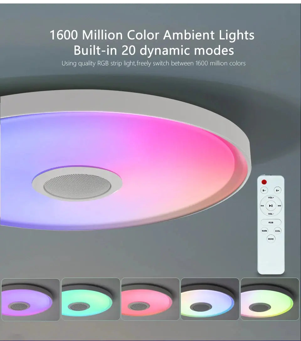 LED smart ceiling lamp with RGB ambient lighting, built-in speaker and remote control by Simples Market