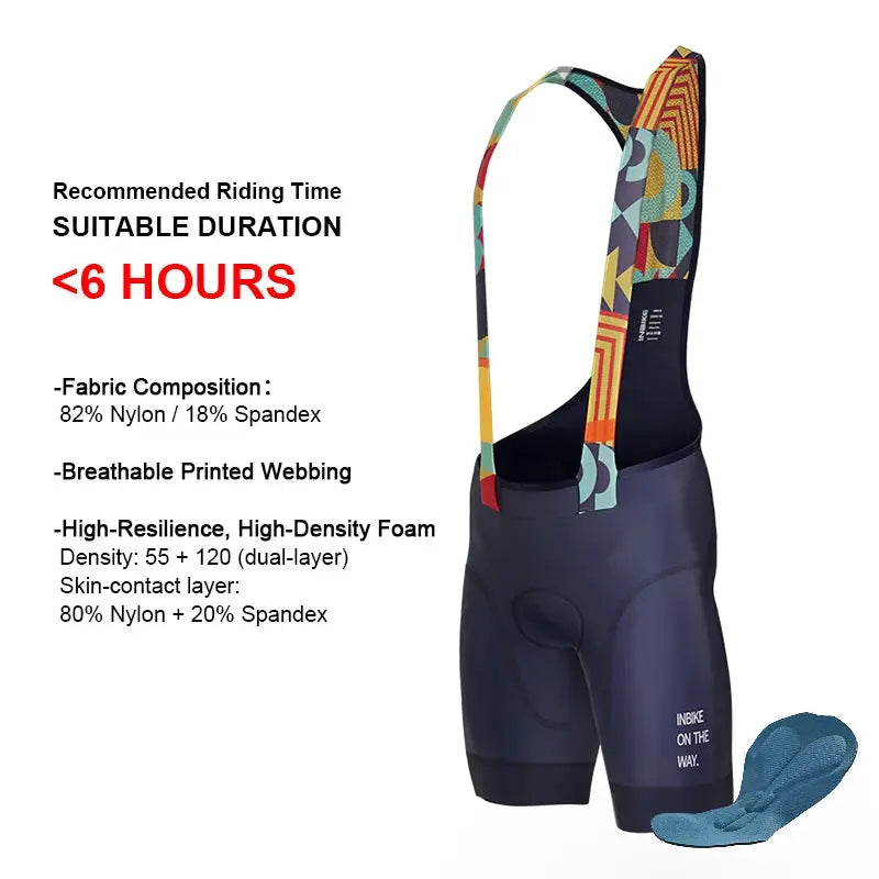 INBIKE men's MTB cycling bib shorts with colorful straps, navy body; Simples Market, 2 items: shorts and blue sandals