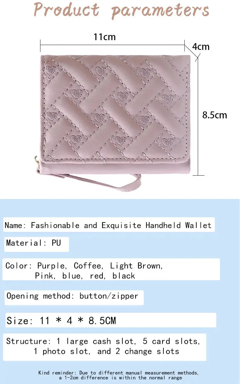 Women's PU wallet, purple quilted with zipper strap, 11x8.5x4 cm, Simples Market