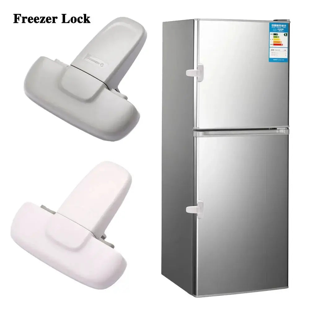 Child safety refrigerator door lock, gray and white anti-pinch clips, 3-piece set
