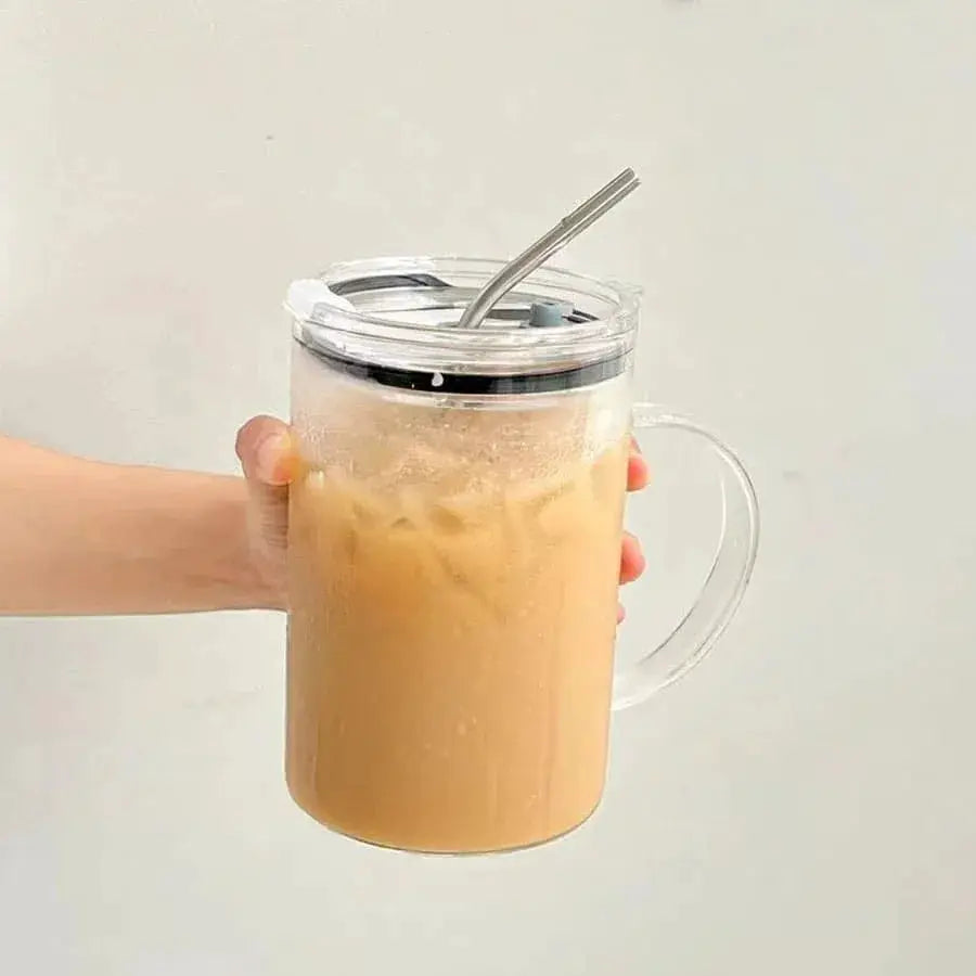 1000ML Glass Tumbler With Lid And Straw For Coffee And Cold Drinks