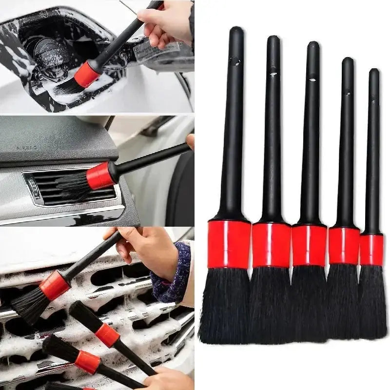 Car detailing brush set (6 pcs) by Simples Market; black handles with red ferrules for dashboard, air vents and wheels