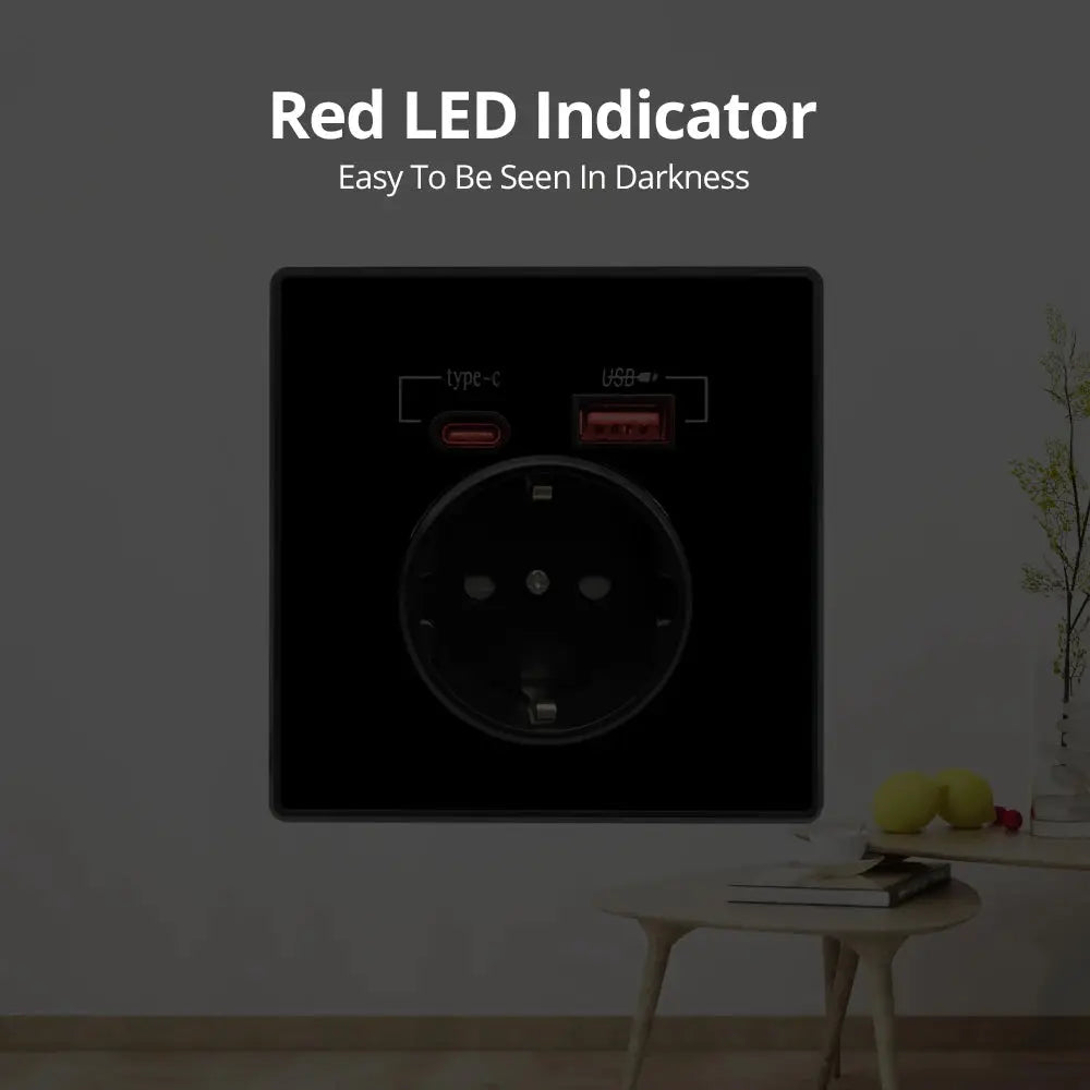 Simples Market 20W PD Type-C wall outlet with USB charger on black acrylic mirror panel