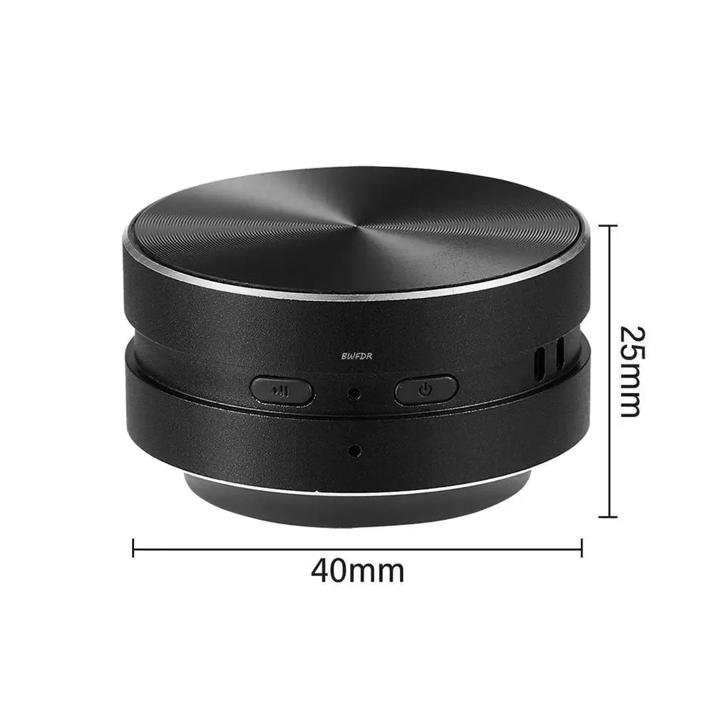 Bone conduction Bluetooth speaker, black round design, 40mm diameter and 25mm tall.