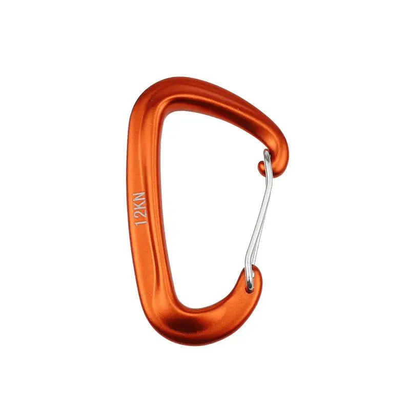 12KN D-shaped climbing carabiner key chain, orange compact outdoor tool for camping and hiking