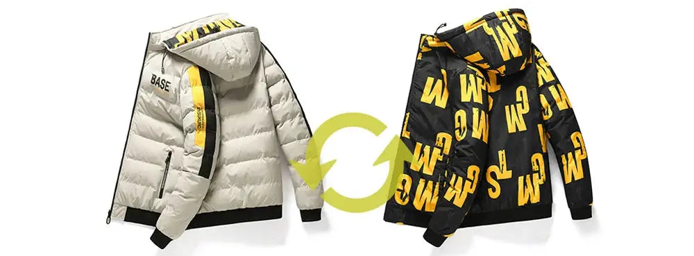 DIMUSI men's reversible padded winter jacket, beige and black-yellow, hooded quilted coat