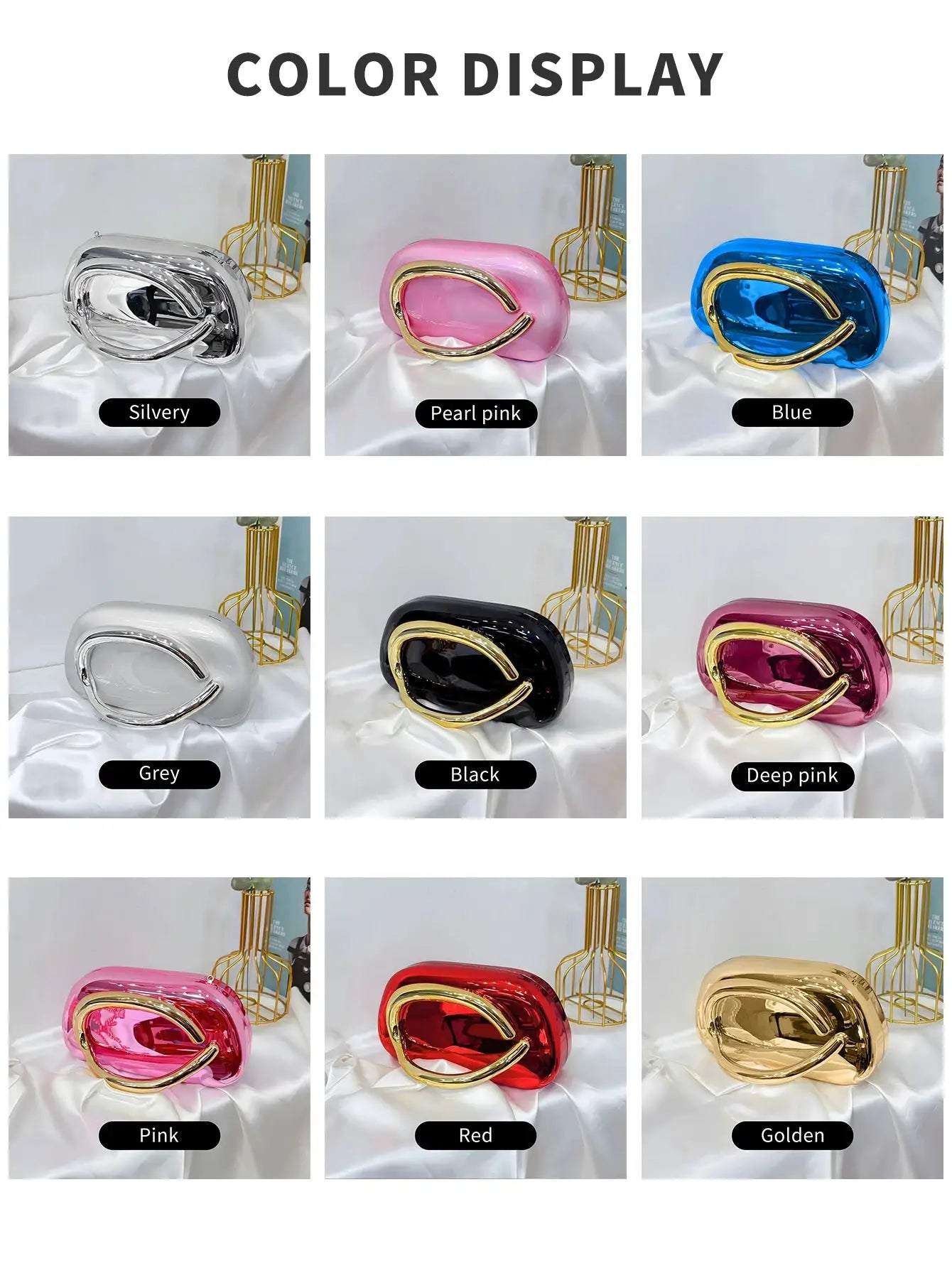 Simples Market acrylic box crossbody bags, set of 9 color options with gold-tone ring handle