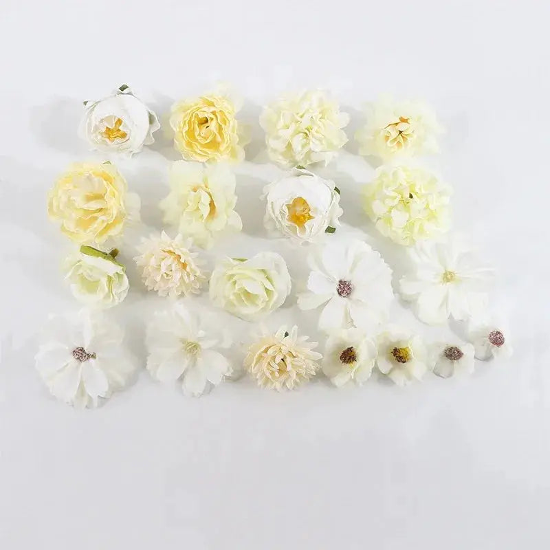 20 Pcs Set 4cm Silk Rose And Daisies Artificial Flower Heads For Craft Wreath Wedding Decor DIY Table Home Room Decor