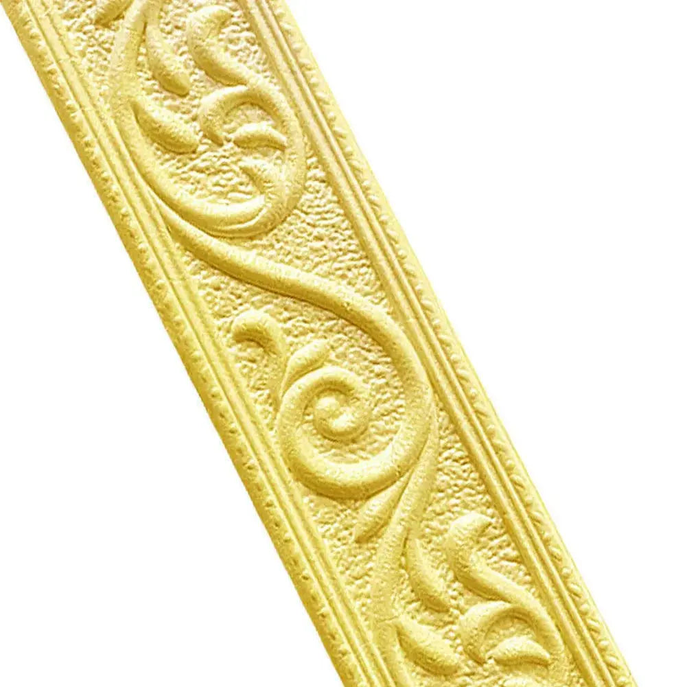 3D wall trim border, ornate yellow decorative moulding strip, self-adhesive waterproof baseboard