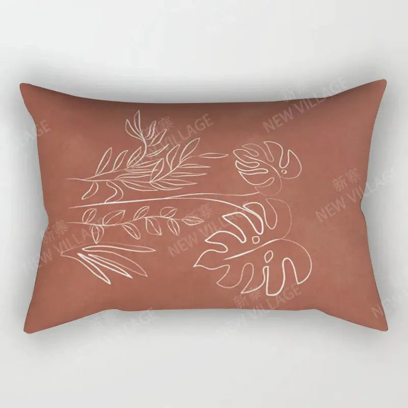 Nordic fall throw pillow cover 30x50 in terracotta with white abstract leaf pattern