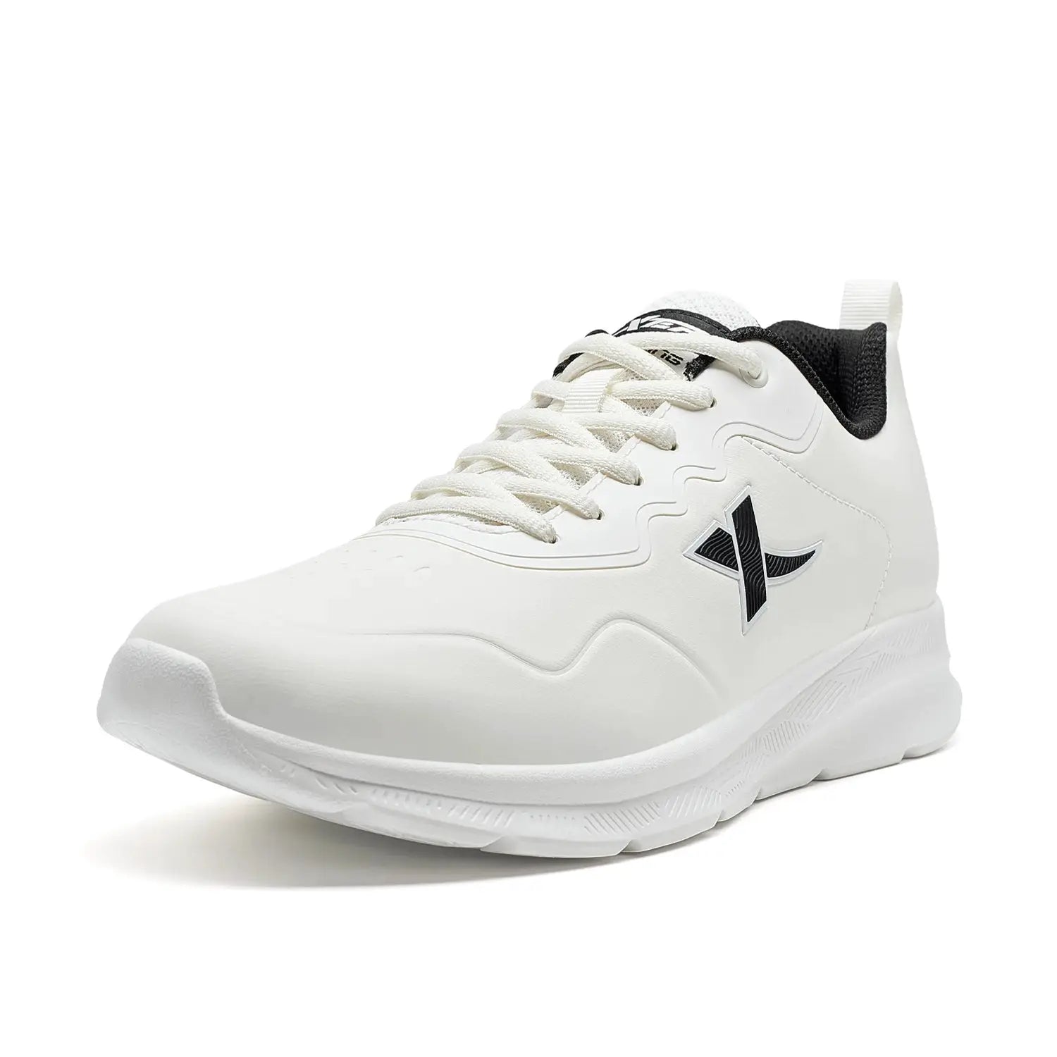 Xtep men's white leather running shoes with black padded collar and side logo