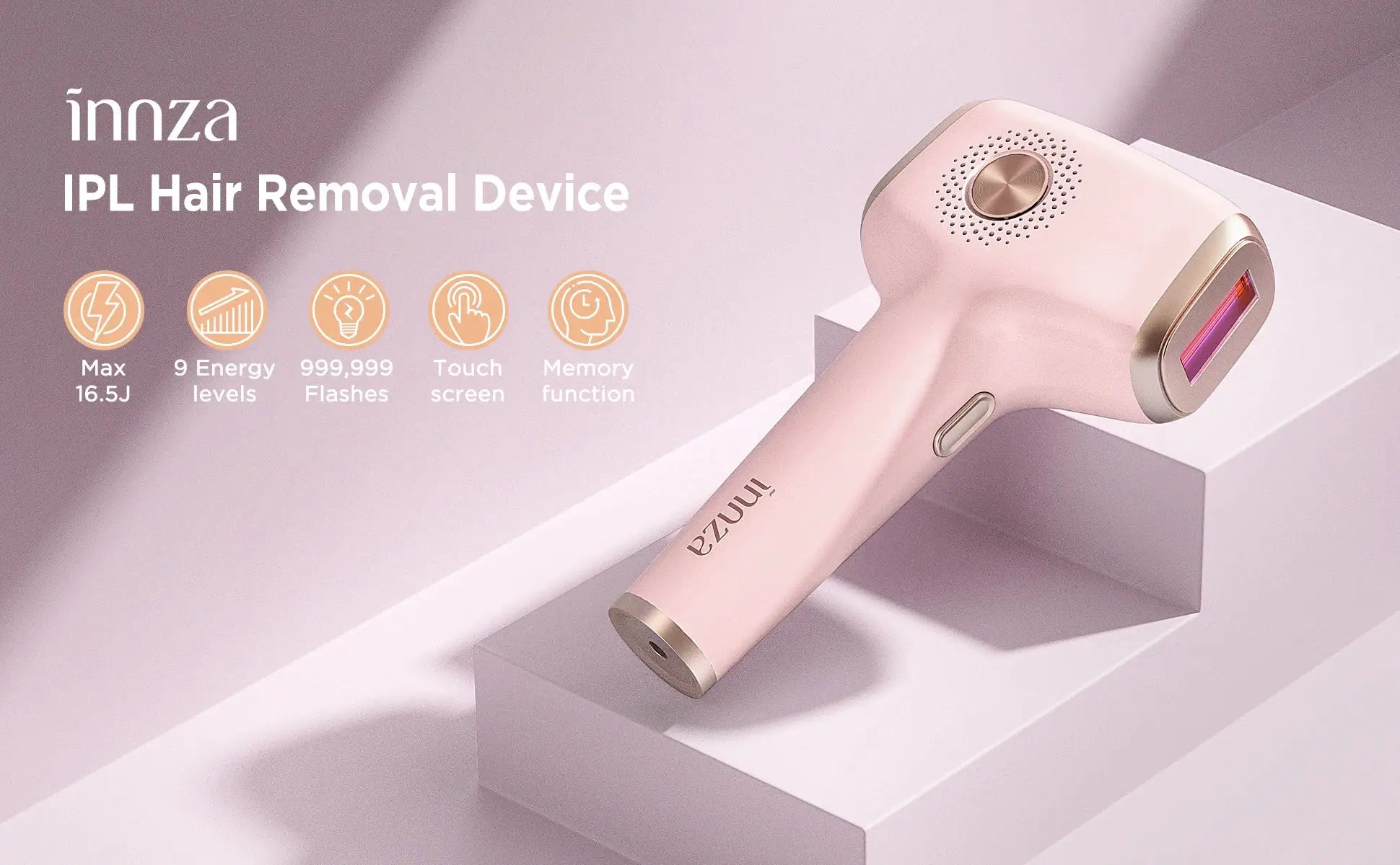 INNZA pink IPL hair removal device with rose-gold accents