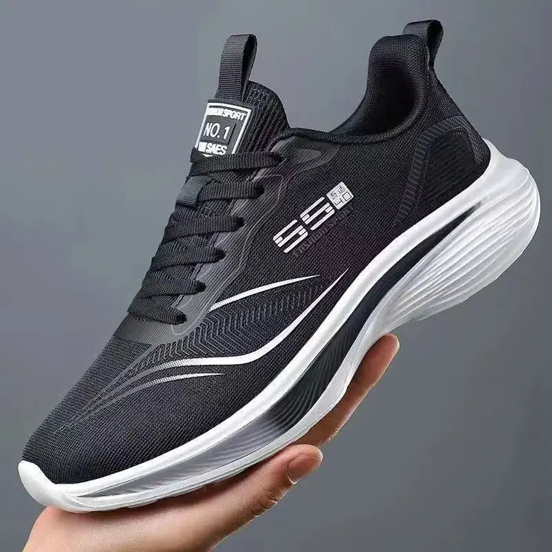Simples Market breathable mesh men's sneakers, black with white soft sole