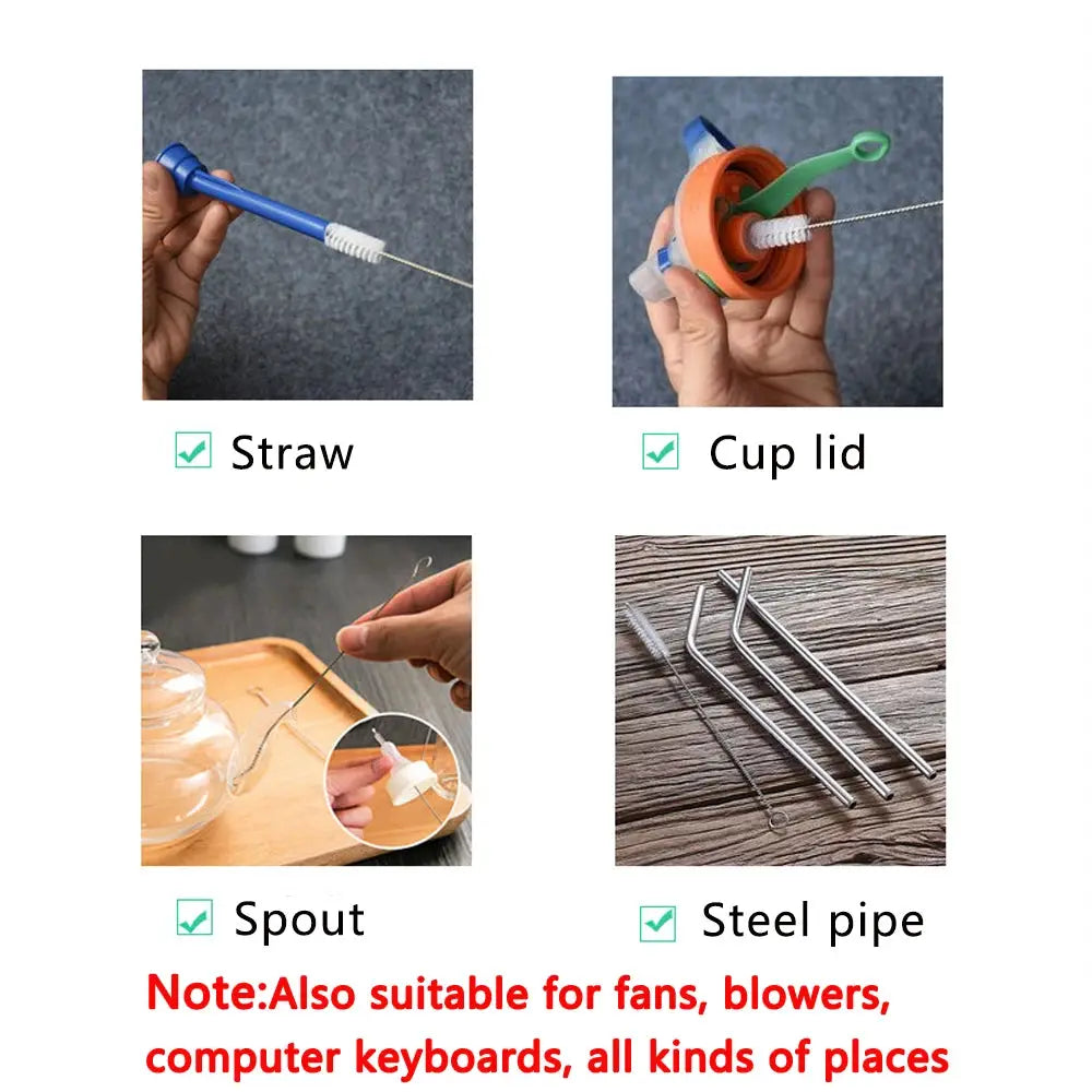 Stainless steel cleaning brush set; 4-piece kit for straw, cup lid, spout and smoking pipes
