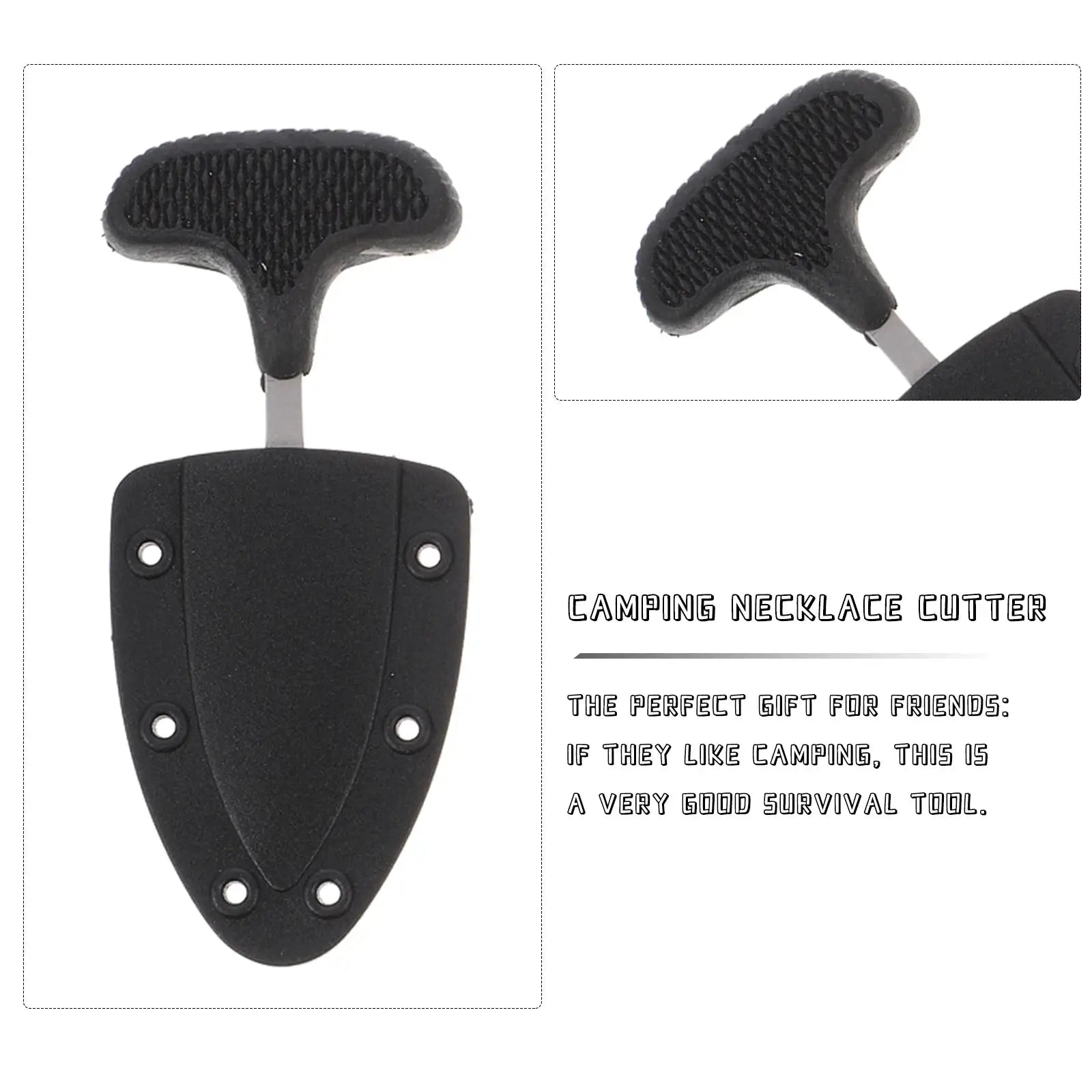 Simples Market camping necklace cutter, black compact neck knife with textured grip and sheath