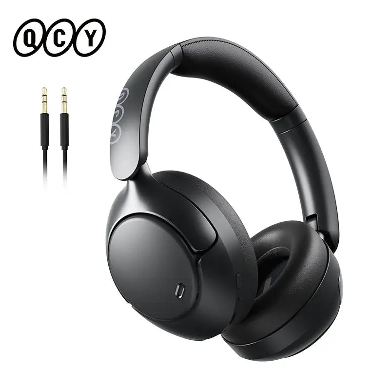 QCY H3 Pro ANC wireless over-ear headphones, black with 3.5mm audio cable