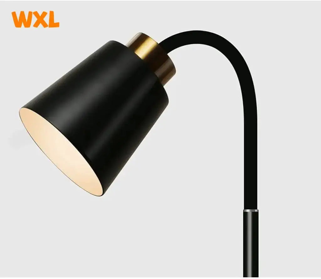 Floor lamp Simples Market black wrought-iron with adjustable neck and LED head.