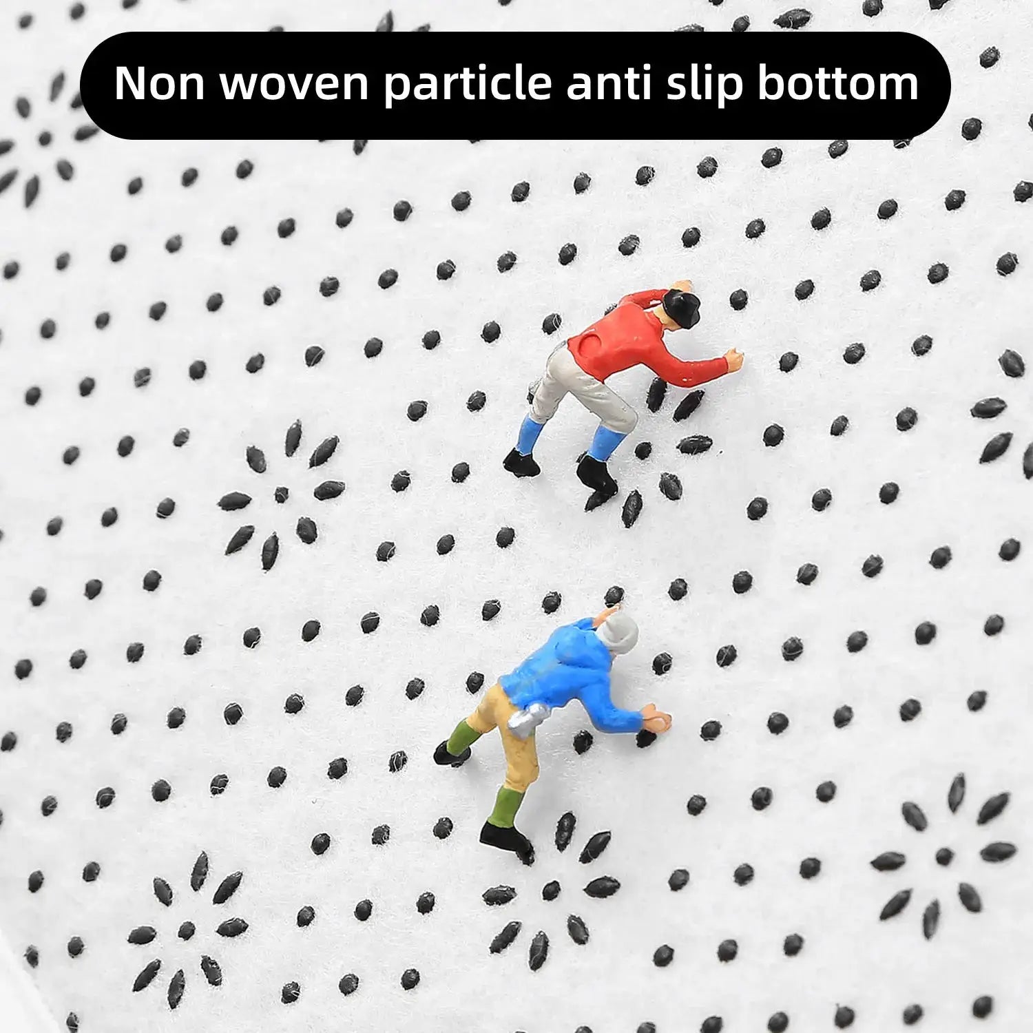 VIKAMA kitchen mat by Simples Market; washable, non-slip, absorbent; white with black dot pattern; 2 miniature figures